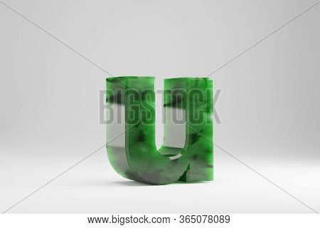Jade 3d Letter U Lowercase. Jade Letter Isolated On White Background. Green Jade Semitransparent Sto