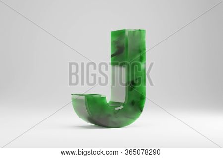 Jade 3d Letter J Uppercase. Jade Letter Isolated On White Background. Green Jade Semitransparent Sto