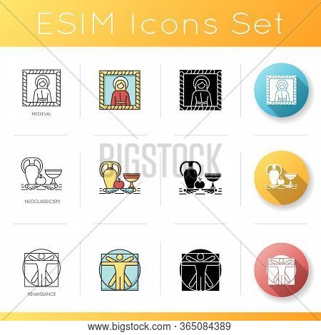 Cultural Movements Icons Set. Medieval And Renaissance Art Styles. Neoclassicism Still Life Painting
