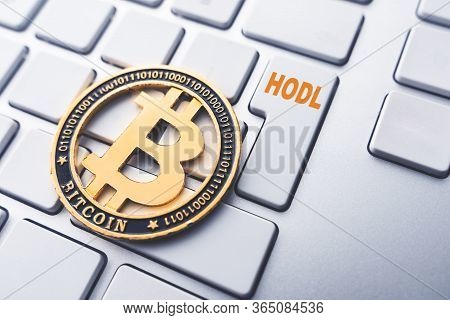 Bitcoin Hodl Concept. Toned Soft Focus Picture. Conceptual Image For Worldwide Cryptocurrency And Di
