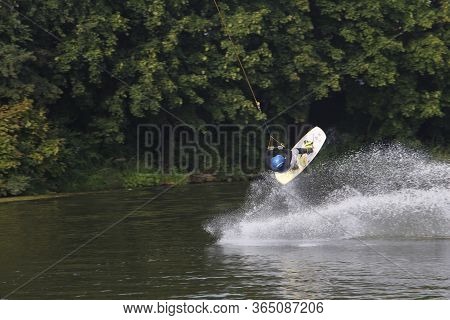 Wakeboarding Is An Extreme Sport. Sports And Recreation. Wakeboard Electric Traction. Cable Wakeboar