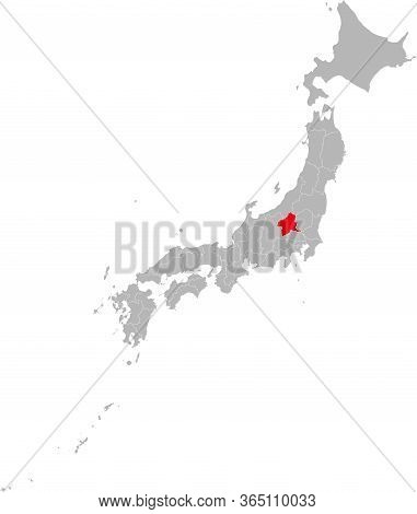 Gunma Province Highlighted Red On Japan Map. Gray Background. Business Concepts And Backgrounds.
