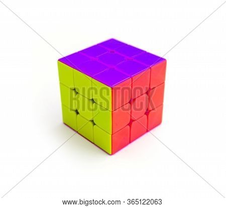 Italy, Milano - 10 April 2020: Rubik's Cube Puzzle, Isolated On White Background.