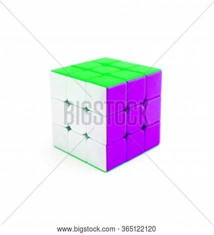 Italy, Milano - 10 April 2020: Rubik's Cube Puzzle, Isolated On White Background.