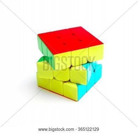 Moscow, Russia - 10 April 2020: Rubik's Cube Puzzle, Isolated On White Background.