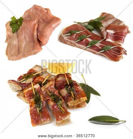 Dana saltimbocca hazırlanıyor.  Dana escalopes adaçayı veya saltimbocca alla romano.