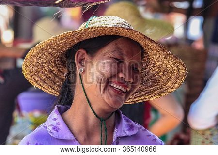 Heho, Myanmar - Nov 08, 2019: People At A Market In The City Center Of Heho In Myanmar, Former Burma