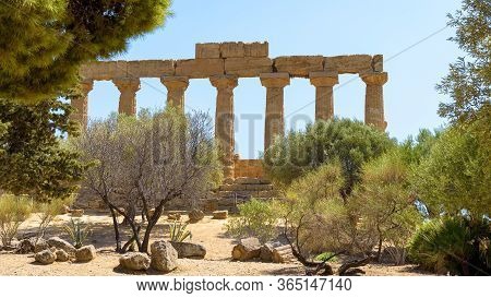 Ruins Of The Temple Of Juno In The Valley Of The Temples In Agrigento, Sicily, Italy