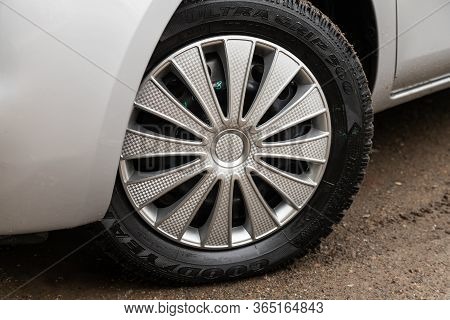 Novosibirsk/ Russia - May 02 2020: Toyota Sienta, Close-up Of The Alloy Wheel  On Road