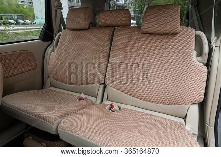 Novosibirsk/ Russia - May 02 2020: Toyota Sienta, Rear Seat For Passengers In Beige Textile. Comfort