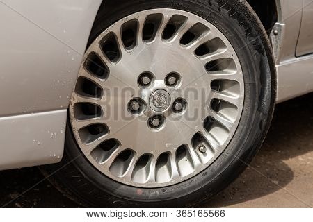 Novosibirsk/ Russia - May 02 2020: Nissan Presage, Close-up Of The Alloy Wheel  On Road