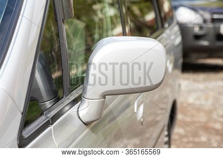 Novosibirsk/ Russia - May 02 2020: Nissan Presage, Side Mirror Of A Car Close-up. Exterior Detail
