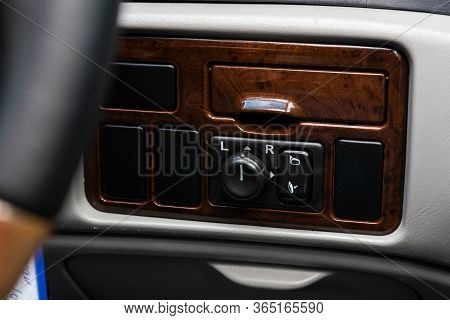 Novosibirsk/ Russia - May 02 2020: Nissan Presage,  Close-up Of The  Buttons: Side Mirror Adjustment