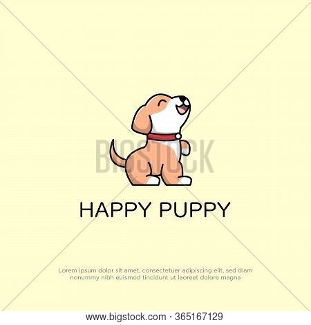 Cute Happy Puppy Logo Design With Cartoon Style, Smile Puppy Logo Design Vector Can Use For Your Tra