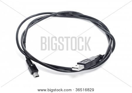 closeup ของสายเคเบิล Micro USB และ USB เสียบ