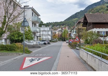 Vaduz, Liechtenstein - October 2019: Urban Street Views In Downtown Vaduz, The Capital City Of Liech