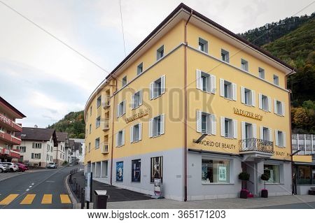 Vaduz, Liechtenstein - October 2019: Urban Street Views In Downtown Vaduz, The Capital City Of Liech