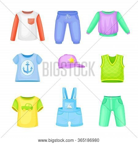 Clothes For Boys With Vest And Sweatshirt Vector Set
