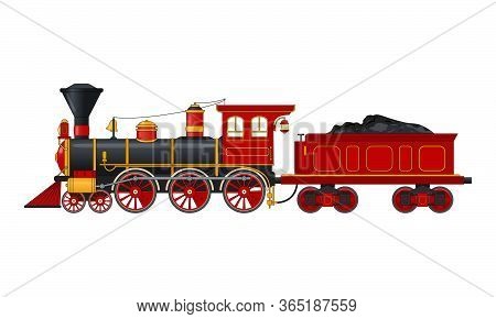 Vintage Steam Locomotive In Retro Style. Vector Illustration