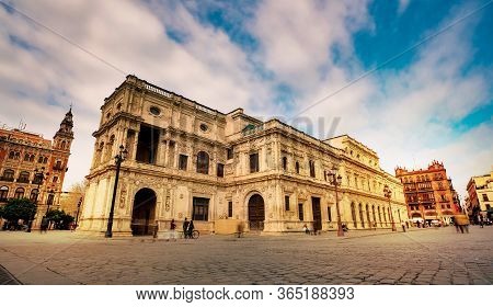 Seville, Spain - 10 February 2020 : The City Hall In Beautiful Seville Spain City Center