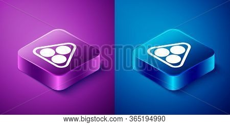 Isometric Billiard Balls In A Rack Triangle Icon Isolated On Blue And Purple Background. Square Butt
