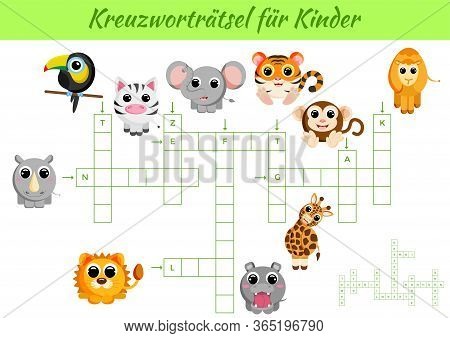 Kreuzworträtsel Für Kinder - Crossword For Kids. Crossword Game With Pictures. Kids Activity Workshe