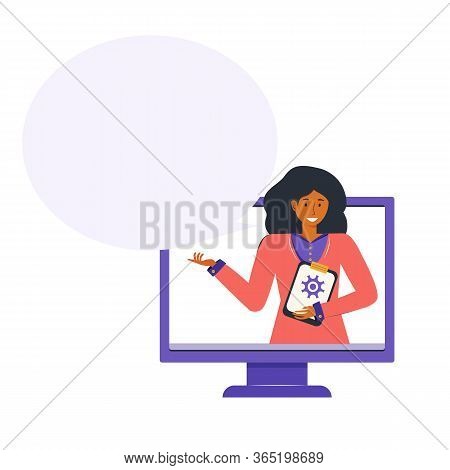 Consultant Provides Technical Support Via An Online Application. Remote Support Service. Female Oper