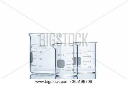 200ml And 80ml Measuring Beaker For Science Experiment In Laboratory Isolated On White Background An