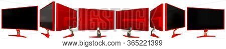 Hi-res Renders From Different Angles Of Red Pc Monitor With Fictive Design Isolated On White - Reali