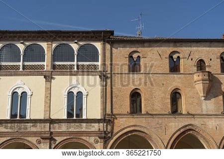 Historic Aurelio Saffi Square In Forli, Emilia Romagna, Italy At Morning