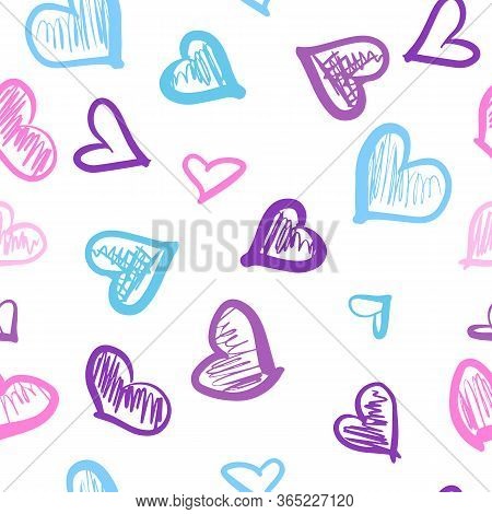 Love Heart Seamless Pattern. Multicolored Handwritten Hearts. Stock Vector Illustration Isolated On 