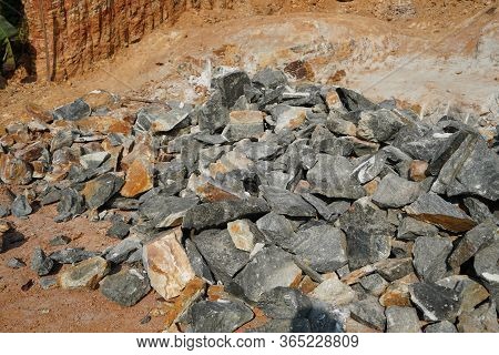 Pile Of Rocks I.e. Lithium Mining And Natural Resources Like Limestone Mining In Quarry. Natural Zeo