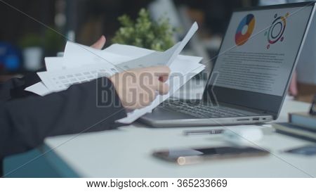 The Boss Throws Documents Into The Air. Slowmotion
