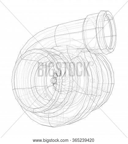 Automobile Turbocharger Concept Outline. Vector Rendering Of 3d. Wire-frame Style. The Layers Of Vis