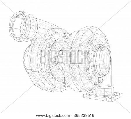 Automobile Turbocharger Concept Outline. Vector Rendering Of 3d. Wire-frame Style. The Layers Of Vis