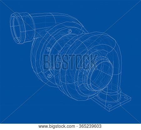 Automobile Turbocharger Concept Outline. Vector Rendering Of 3d. Wire-frame Style. The Layers Of Vis