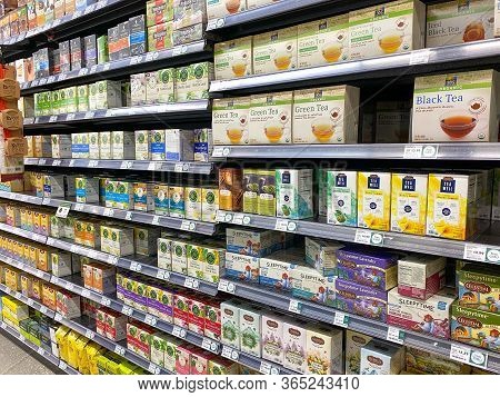 Orlando,fl/usa-5/3/20: A Display Of Tea Aisle At A Whole Foods Market Grocery Store.