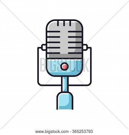 Vintage Microphone Rgb Color Icon. Mic To Perform Live On Stage. Musical Concert. Announcement On Ra
