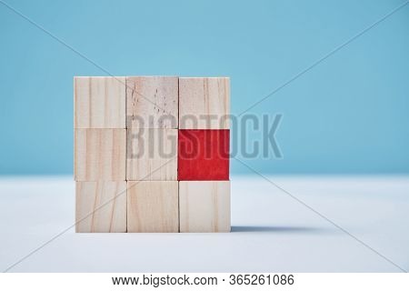Uniqueness, Originality Mockup. Personal Identity. Not Like Everyone. Square Of Uncolored Wooden Cub