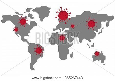 Global Map Of The World Infected With Red Coronavirus Vector Covid-19