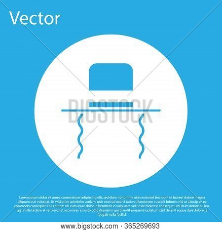 Blue Orthodox Jewish Hat With Sidelocks Icon Isolated On Blue Background. Jewish Men In The Traditio