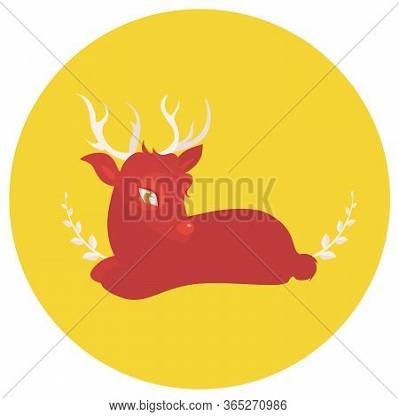 Red Deer On A Yellow Background. Vector Illustration