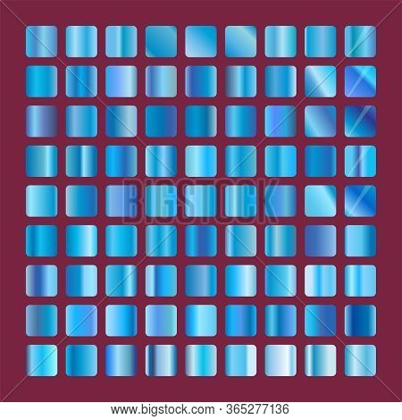 Blue Squares Glass Collection. Background Glassworks Texture Vector Icon. Set Of Blue Gradients. Ele