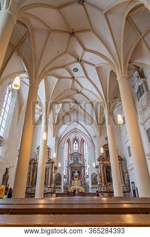 Feb 5, 2020 - Berchtesgaden, Germany: Nave View Over Pews Of Stiftskirche St. Peter Und Johannes Der