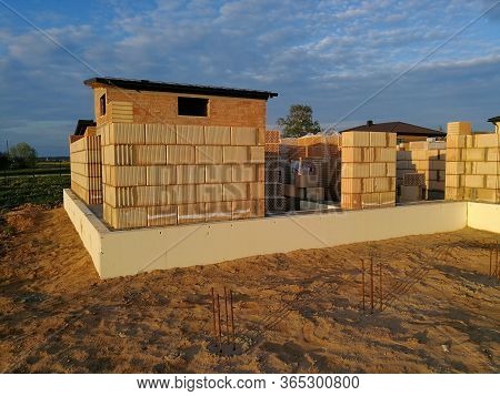 Abstract close up of ceramic building block for house construction made from natural clay