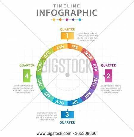 Infographic Template For Business. Modern Timeline Diagram Calendar With Quarters, Presentation Vect