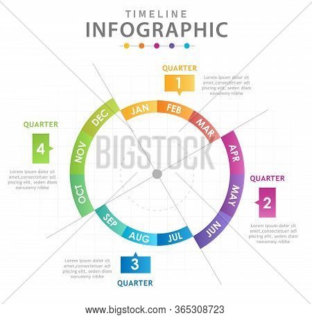 Infographic Template For Business. Modern Timeline Diagram Calendar With Quarters, Presentation Vect
