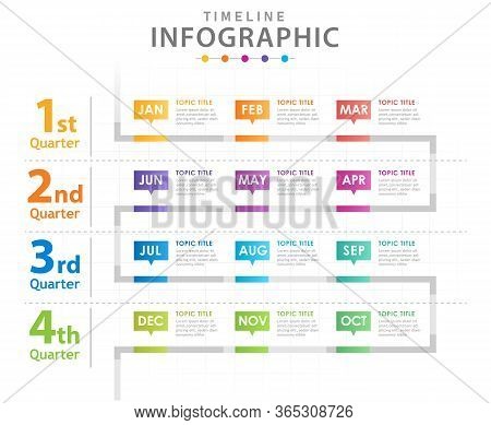 Infographic Template For Business. Modern Timeline Diagram Calendar With Quarters, Presentation Vect