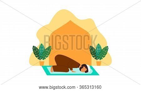 Muslim Man Practicing Shalat, Islamic Prayer Shalat Illustration