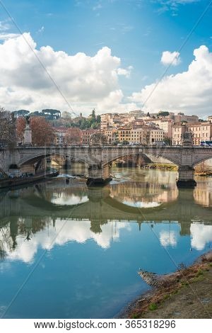 ROME, ITALY - January 17, 2019: Aelian Bridge or Pons Aelius ( Roman bridge ) in Rome, ITALY 